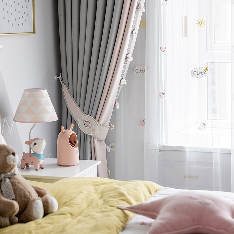城堡彩虹高档竹纤维雪尼尔环保遮光定制公主房女孩房现代轻奢窗帘