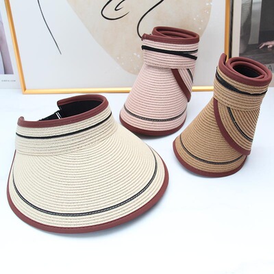 空顶uv防晒帽女夏防紫外线大帽檐可折叠沙滩遮阳草帽遮脸太阳帽子