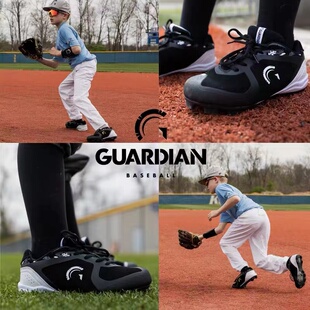 青少年儿童专业棒球鞋胶钉训练鞋垒球鞋黑白色鞋带款运动鞋加固