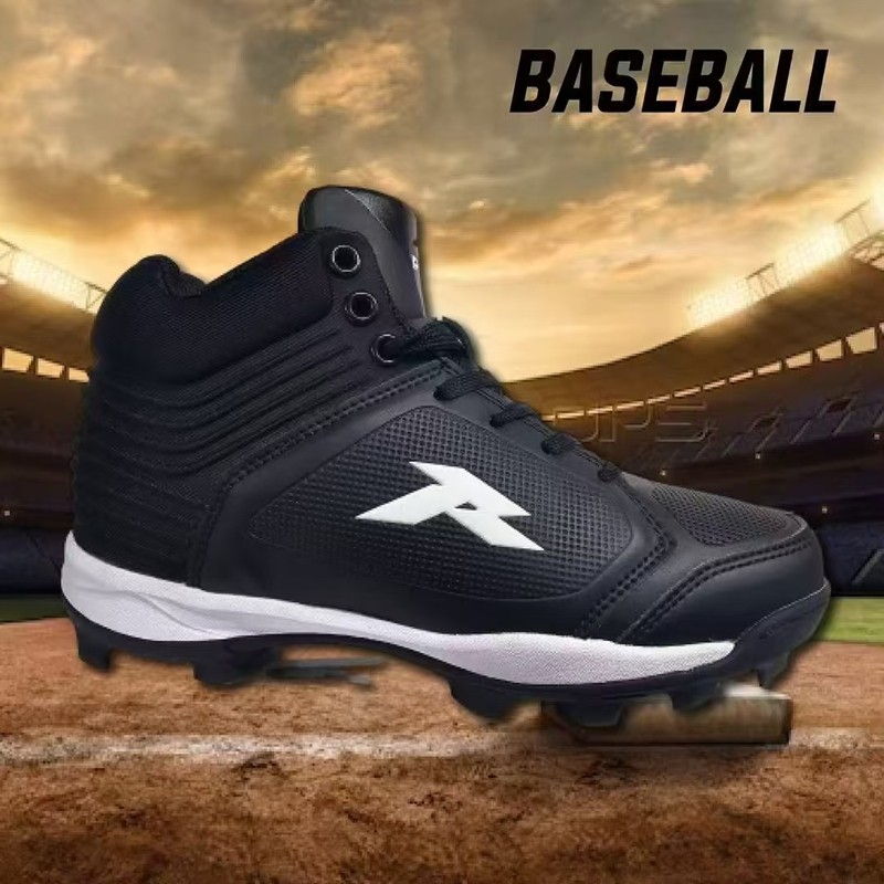 美国专业棒球胶钉鞋训练鞋成人高帮出口黑蓝白藏青红色防滑护踝