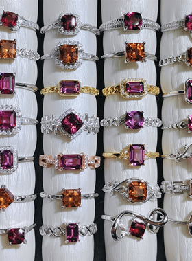 天然美铝石榴石戒指芬达石榴石戒指紫色系925银戒指子牙乌戒指