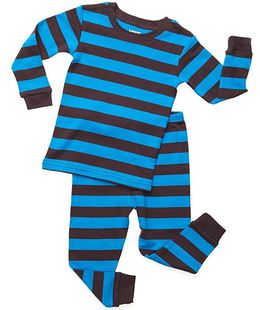 童装男童女童纯棉螺纹打底套装秋衣秋裤居家服春秋装蓝棕色条纹