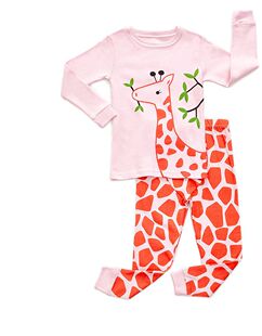 童装男童女童纯棉螺纹打底套装秋衣秋裤居家服春秋装粉色 长颈鹿