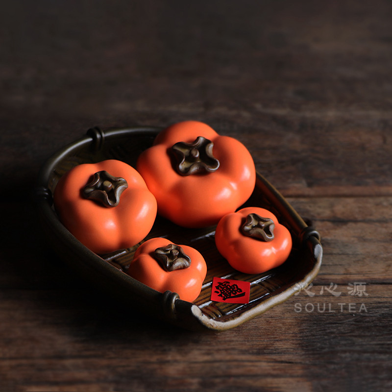 沁心源台湾莺歌原产 陶瓷柿子陶艺品 柿子茶宠 好事发生 事事如意