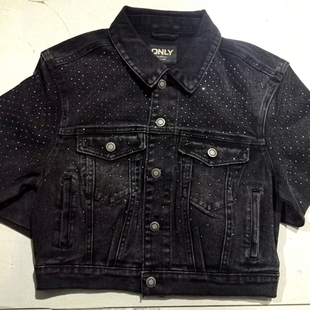 外贸原单大码女装高腰修身显瘦百搭短款镶钻牛仔外套大码女胖MM