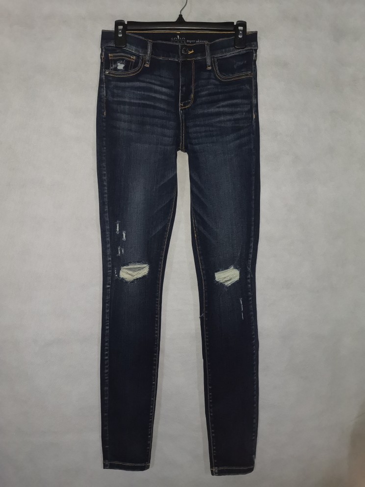 外贸原单高腰弹力修身显瘦破洞磨白美单牛仔小脚裤大码女