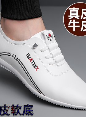 皮鞋男2026新款春秋商务休闲鞋真皮透气男鞋白色豆豆鞋驾车鞋子男