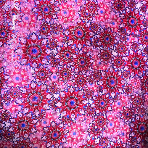 莱卡布粉色植物花形图案加烫金高弹力面料四面弹力面料舞台服布料