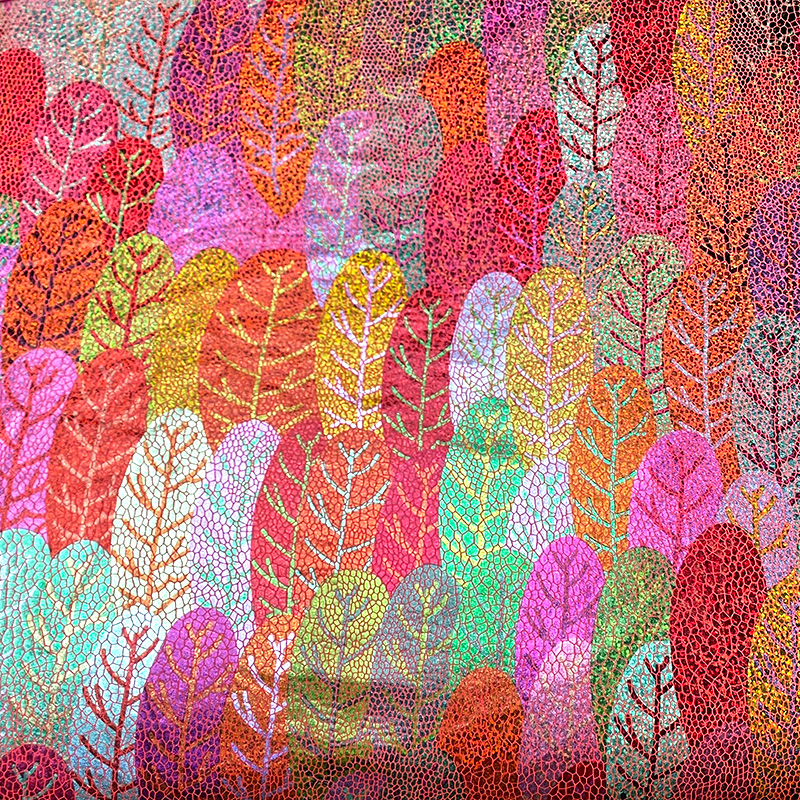 莱卡布烫金叶子图案高弹力面料四面弹力面料做舞台服内衣内裤布料