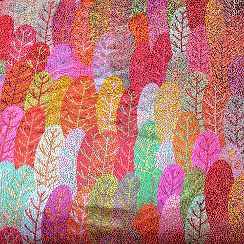 莱卡布烫金叶子图案高弹力面料四面弹力面料做舞台服内衣内裤布料