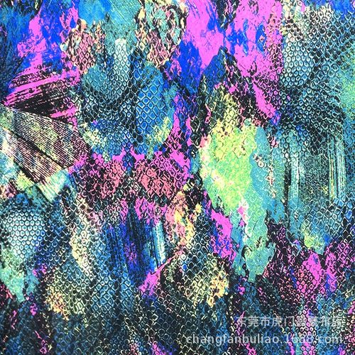 莱卡布蛇纹彩色数码印花面料弹力布高弹布莱卡布数码印花服裝面料