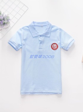 儿童校服 兰诗同款浦口实验小学夏季款短袖T恤上衣天蓝色学院纯棉