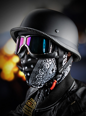 自行车哈雷复古风德系黑色头盔半盔成人轻便送复古镜四季