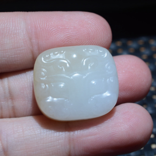 和田玉挂件 糖羊脂白玉兽面虎面手牌玉牌吊坠钥匙扣11g 和田小玉