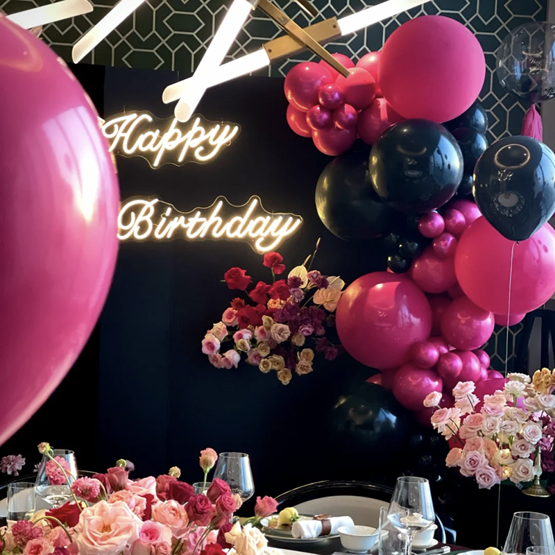 嗨趴玫红粉黑色系女生气球链生日派对布置求婚生日女神节装饰道具