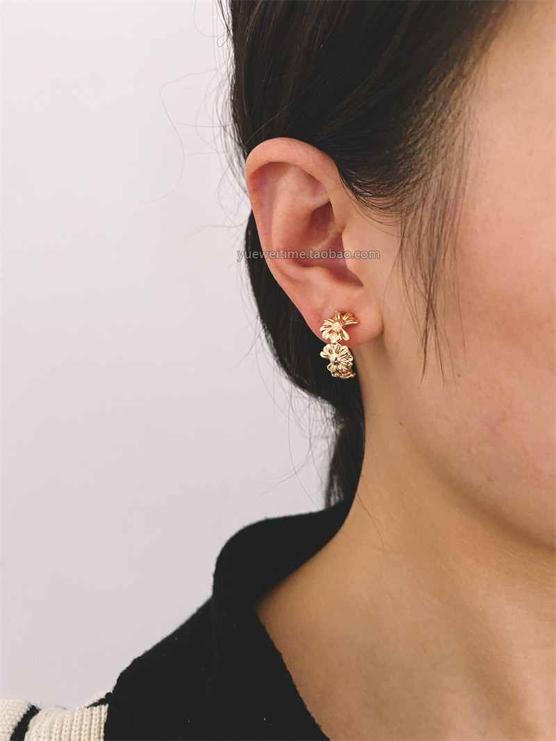 金色小雏菊菊花半圆简约耳钉 铜镀真金 手工镀金diy配件饰品材料,饰品/流行首饰/时尚饰品新,其他DIY饰品配件,淘宝优惠券,粉丝福利购,淘宝优惠卷
