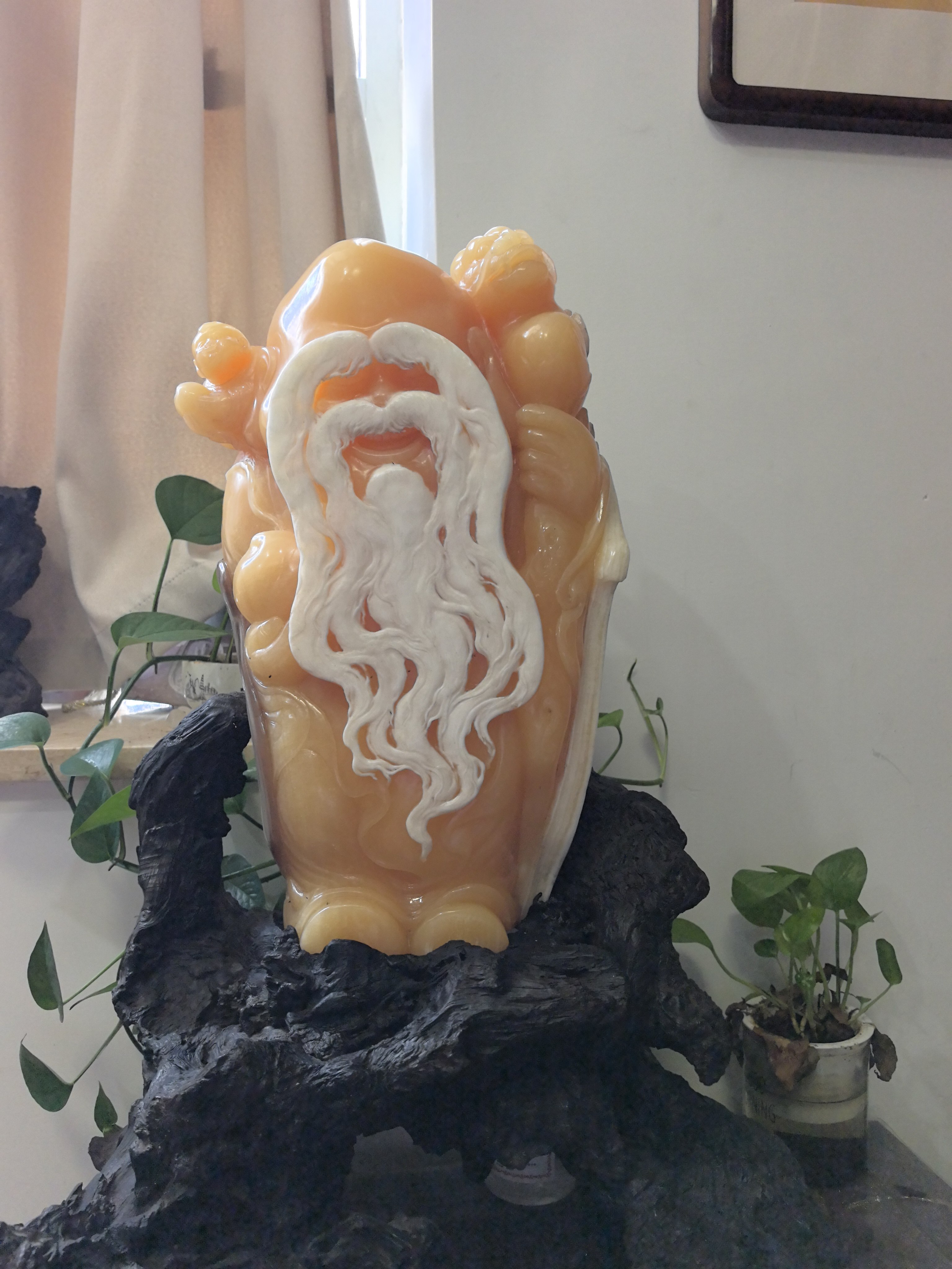 寿星摆件天然白皮俏色手工雕刻拜石雕
