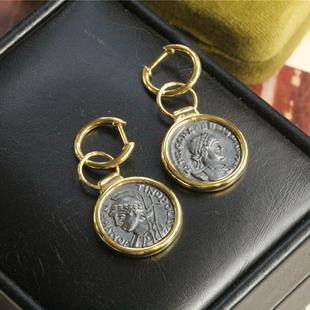 【摩登时代】陶然物语925银镀金仿古罗马银币不对称耳坠不易撞款