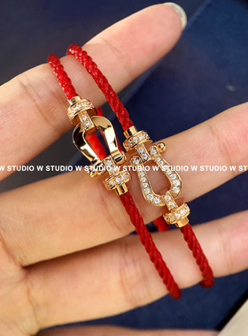 wstudio经典马蹄扣满钻红绳手链