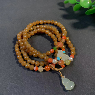 新疆和田玉糖玉手串天然玉石且末料蜜糖圆珠女款多圈手链带证书