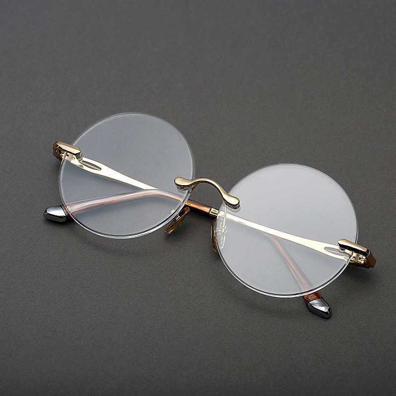 天然白水晶眼镜 电脑护目镜防辐射圆形复古眼镜男女款 石头镜