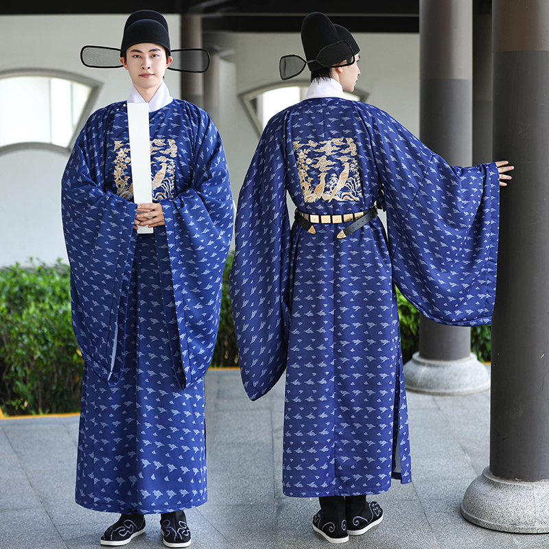 汉服男明制官服朝服鹇鸟绣花蓝色