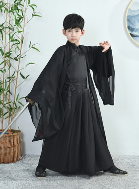 汉服男童儿童六一演出服男孩武侠风剑客黑色霸气古装中国风表演服