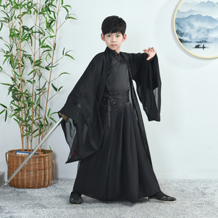 汉服男童儿童六一演出服男孩武侠风剑客黑色霸气古装中国风表演服