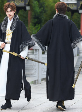 汉服男装冬款裘衣披袄黑色加绒