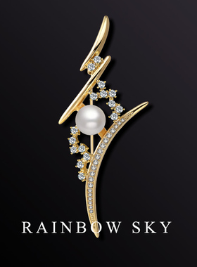 RAINBOW音乐篇章奖章高档胸针女 天然珍珠胸花西装别针男生日礼物