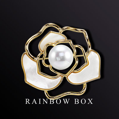 日韩珍珠母贝玫瑰山茶花胸针女