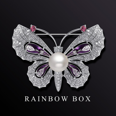 小香风蛋面深海母贝珍珠蝴蝶胸针