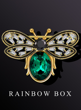 RAINBOW蜜蜂高档祖母绿水晶胸针男别针 复古胸花奢华领针女送闺蜜
