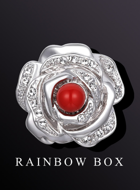 RAINBOW玫瑰花珍珠高档胸针别针 胸花配饰简约西装外套领针送女友