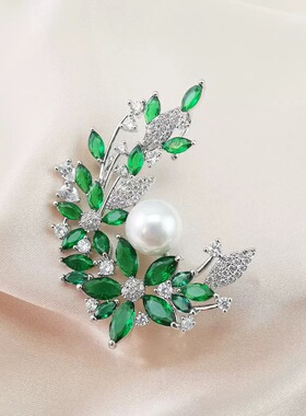 韩版气质花朵珍珠胸针绿色栀子花胸花女外套开衫别针扣配饰品