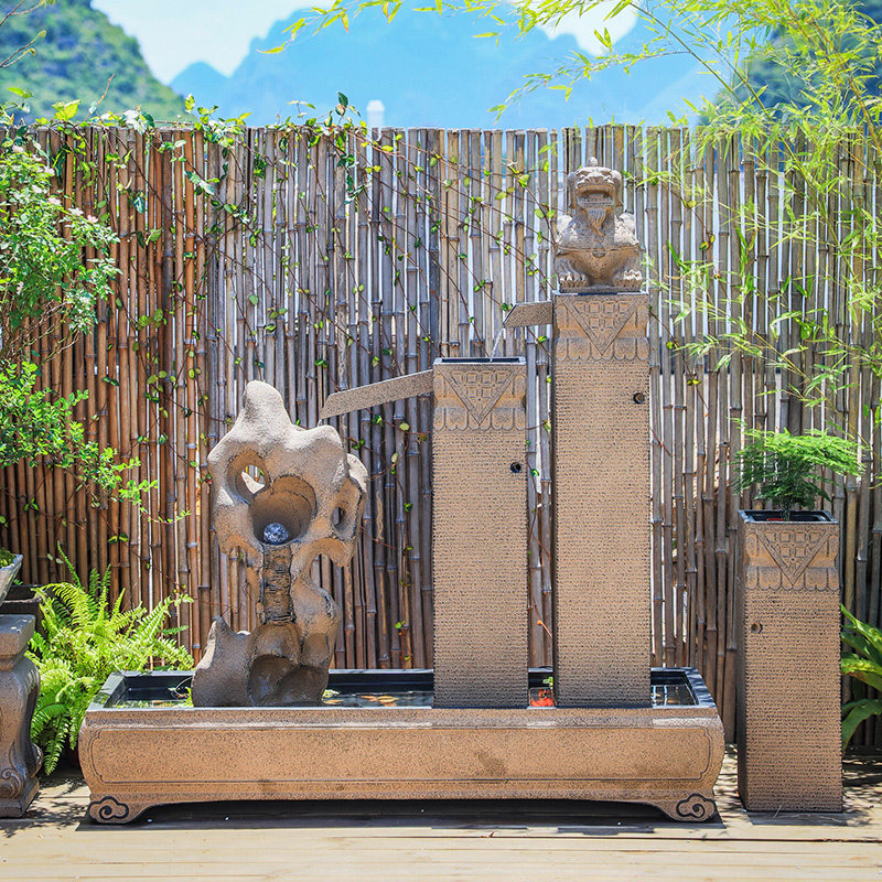 大型流水摆件水系装饰花园造景落地景观中式庭院户外仿古假山鱼池