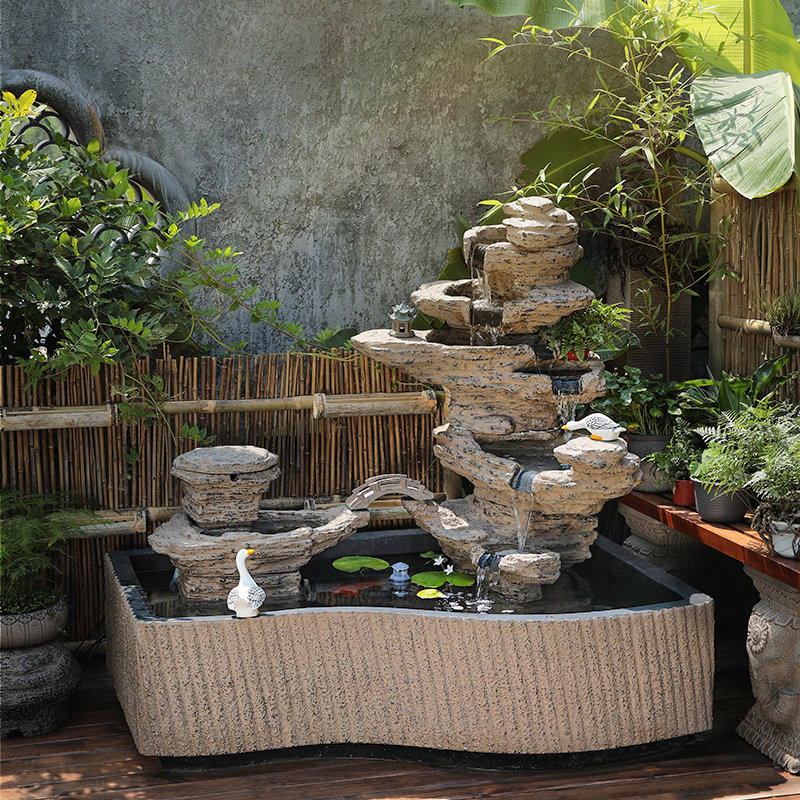 户外大型鱼池造景装饰摆件中式庭院花园阳台循环流水景观假山水池