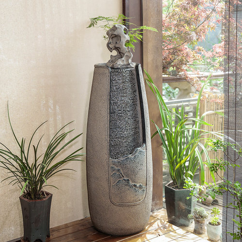 新中式招财落地流水摆件