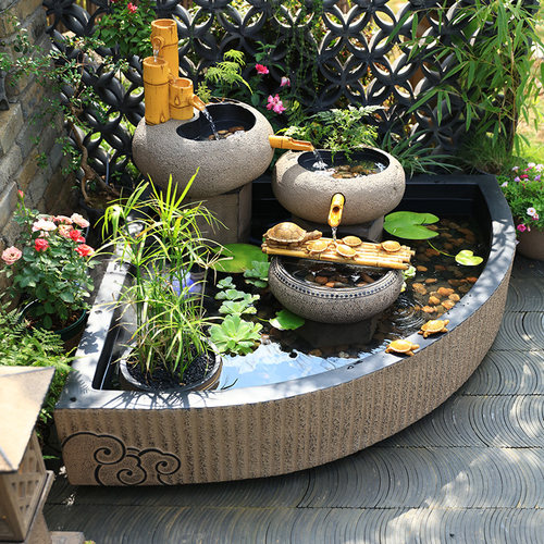 户外假山流水喷泉鱼缸摆件