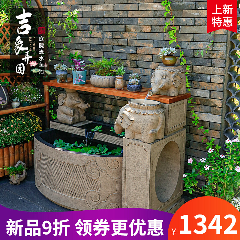 新中式户外流水景k观喷泉庭院阳台花园装饰室外假山鱼池循环水摆