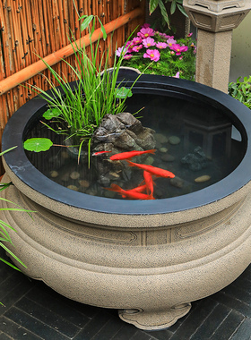 新中式睡莲鱼池花盆庭院花园造景装饰户外露台古法养鱼大水缸摆件