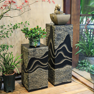 中式 饰摆件 仿石柱展示柱室内禅意招财流水底座户外庭院花园门口装