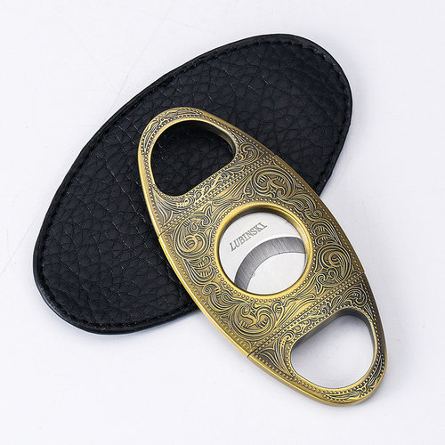 雪茄剪刀锋利双刀刃金属不锈钢克虏伯雪茄烟剪刀古铜复古花纹烟刀