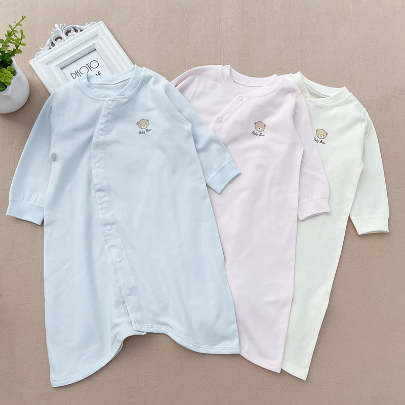 春秋婴儿纯棉长袍长袖男女宝宝防踢睡袍护肚暗扣A类无骨0-4岁554