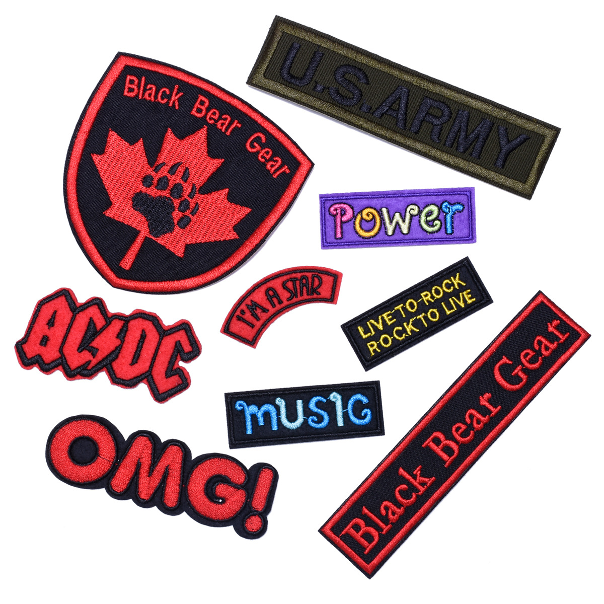 现货电脑绣花标英文字母徽章服装辅料羽绒服补丁贴彩色刺绣布贴