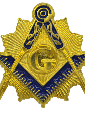 共济会美生会FreeMason石匠圆规男士商务胸针精美全镀金徽章胸针