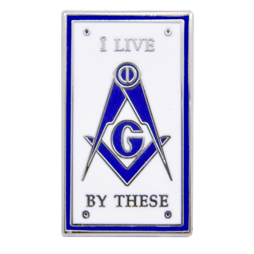 共济会长方形镀银商务胸针徽章