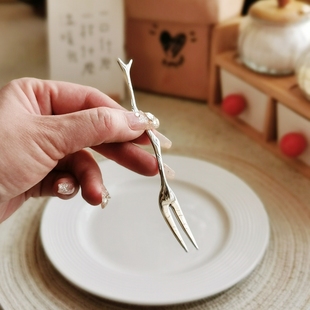创意304不锈钢树枝叉子水果叉奶酪甜点叉便携家用水果签欧式 风格
