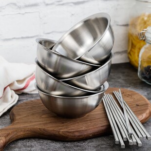 厚重控 加厚304不锈钢成人吃饭碗18/10双层空心传承碗宿舍铁饭碗