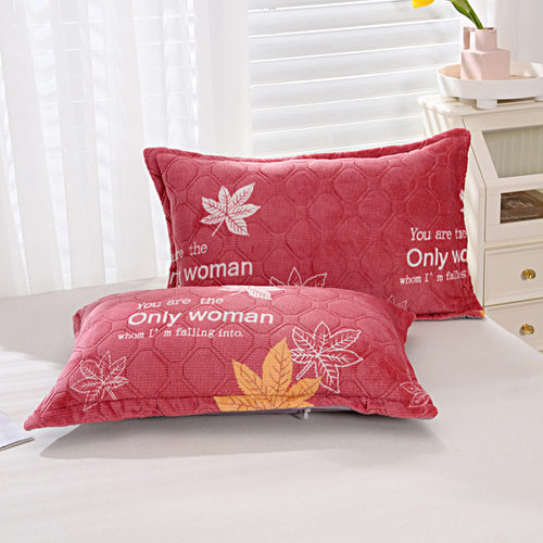 法兰绒枕套华夫格3D毛绒水晶绒夹棉保暖枕头套48X74珊瑚绒枕芯套